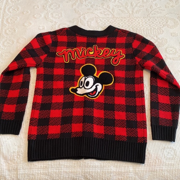 Retro Disney Mickey Mouse Buffalo Plaid Letterman Sweater Cardigan size Small - Picture 2 of 12